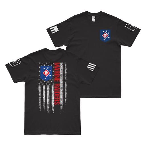 Double-Sided Marine Raiders American Flag T-Shirt Tactically Acquired Black Small 