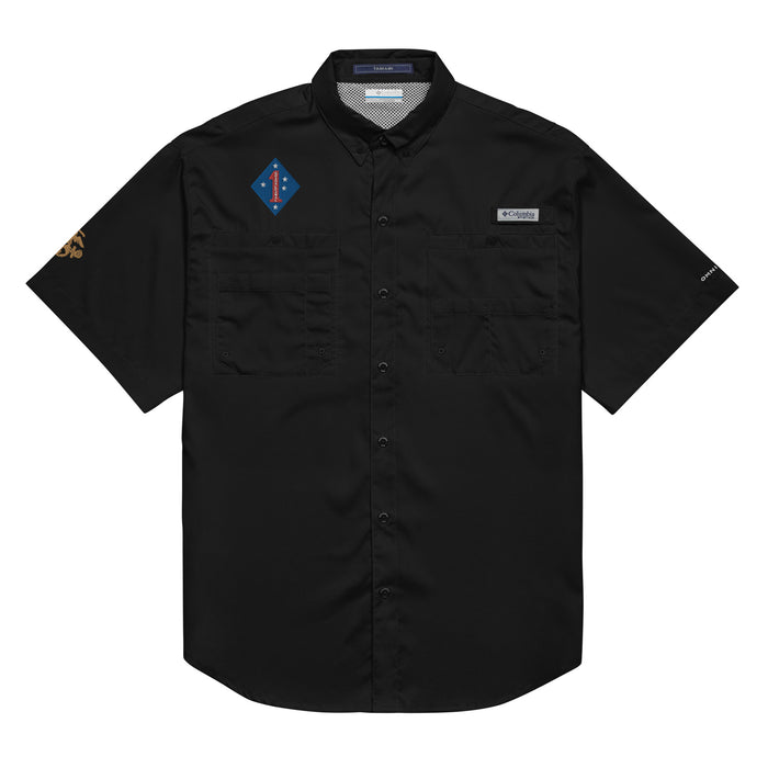 1st Marine Division Men’s Columbia® Short Sleeve Button Shirt Tactically Acquired Black S 