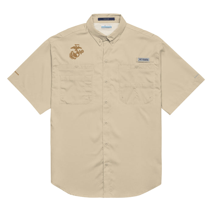 USMC EGA Embroidered Men's Columbia® Short Sleeve Shirt Tactically Acquired Fossil S 