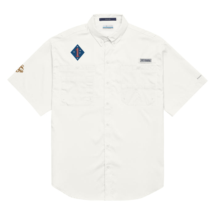 1st Marine Division Men’s Columbia® Short Sleeve Button Shirt Tactically Acquired White S 