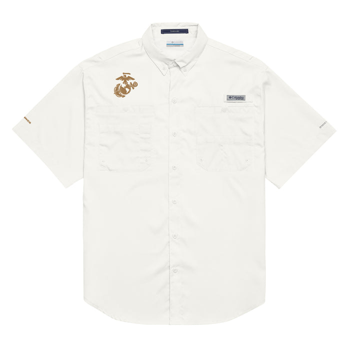 USMC EGA Embroidered Men's Columbia® Short Sleeve Shirt Tactically Acquired White S 