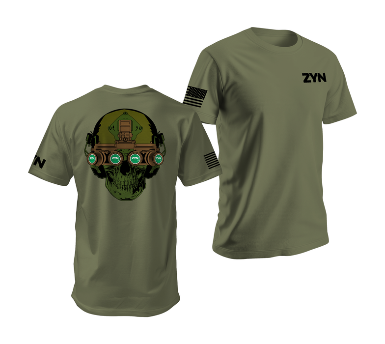 Zyn Special Forces Operator Skull T-Shirt Tactically Acquired Military Green Small Spearmint