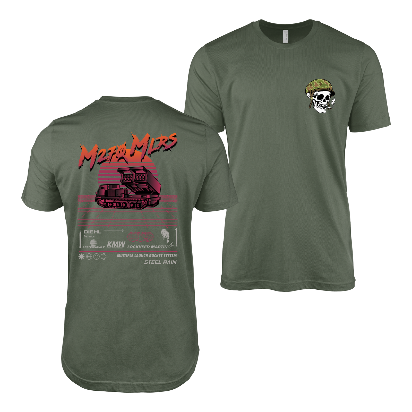 Retro M270 MLRS Synthwave T-Shirt Tactically Acquired Military Green Small