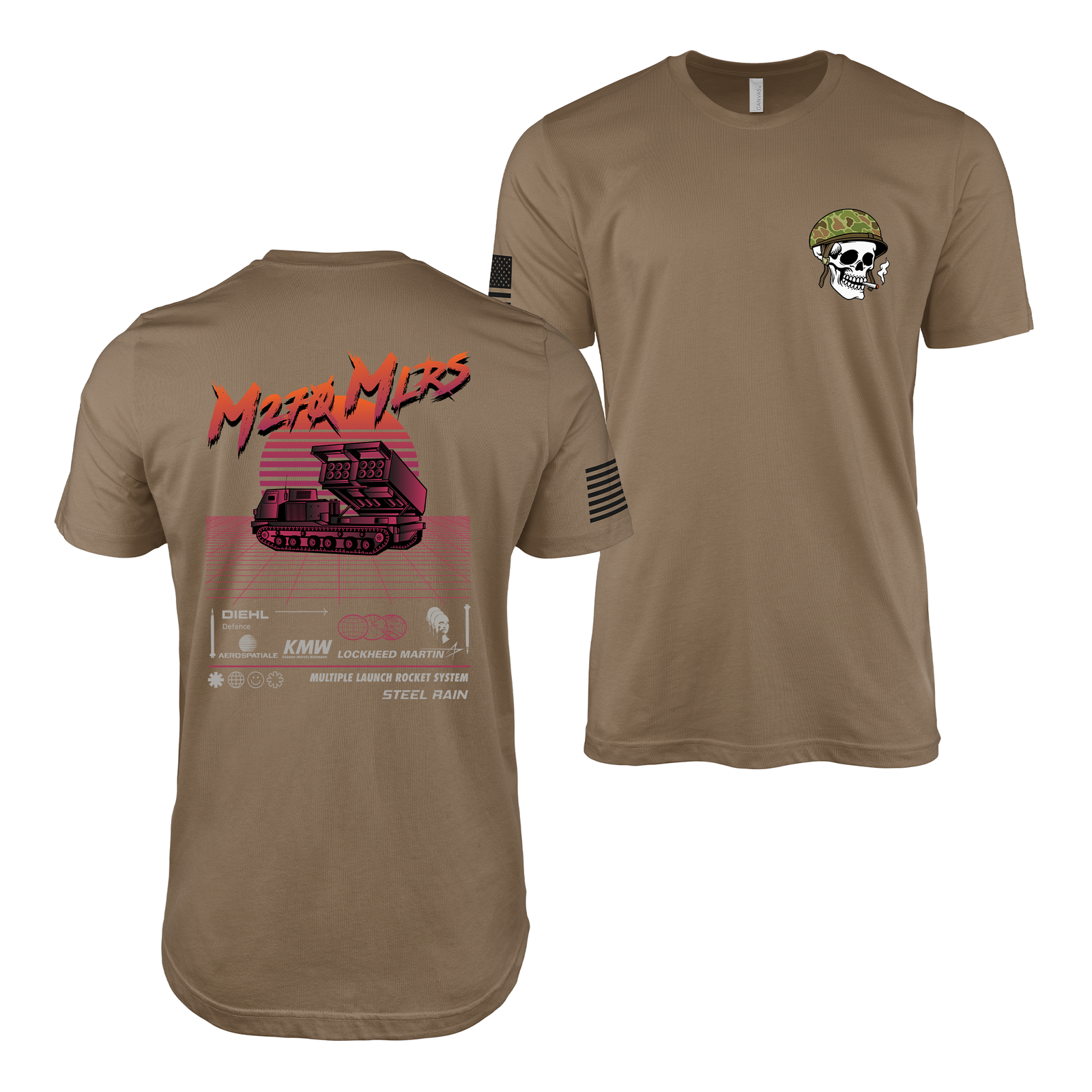 Retro M270 MLRS Synthwave T-Shirt Tactically Acquired Woodland Brown Small