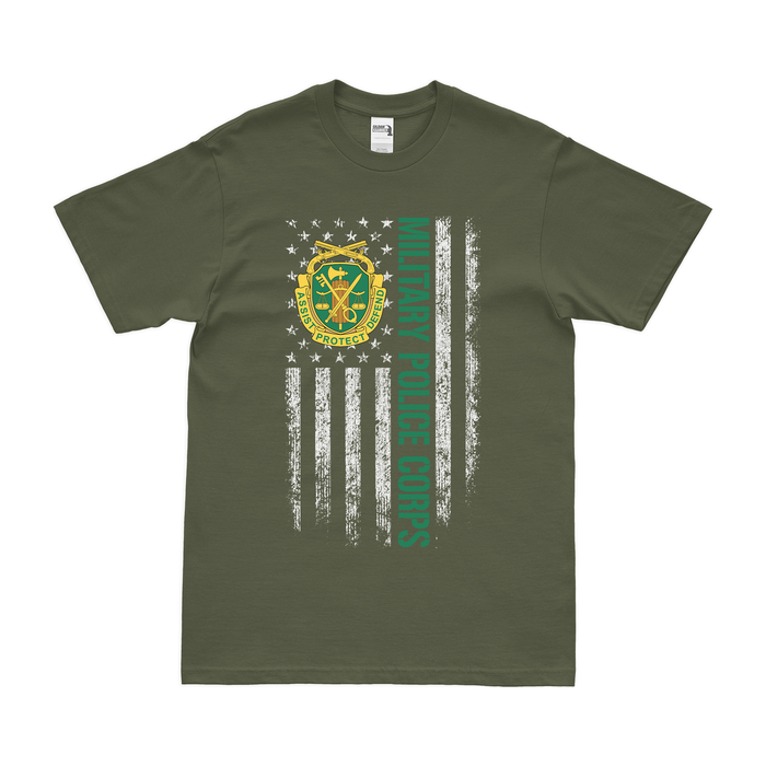 Military Police Corps American Flag T-Shirt Tactically Acquired Military Green Small 