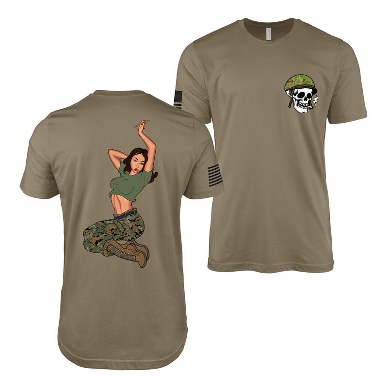 Nathalie “Lethal Attraction” USMC Pin-Up Girl T-Shirt | Modern Nose Art Military Tee