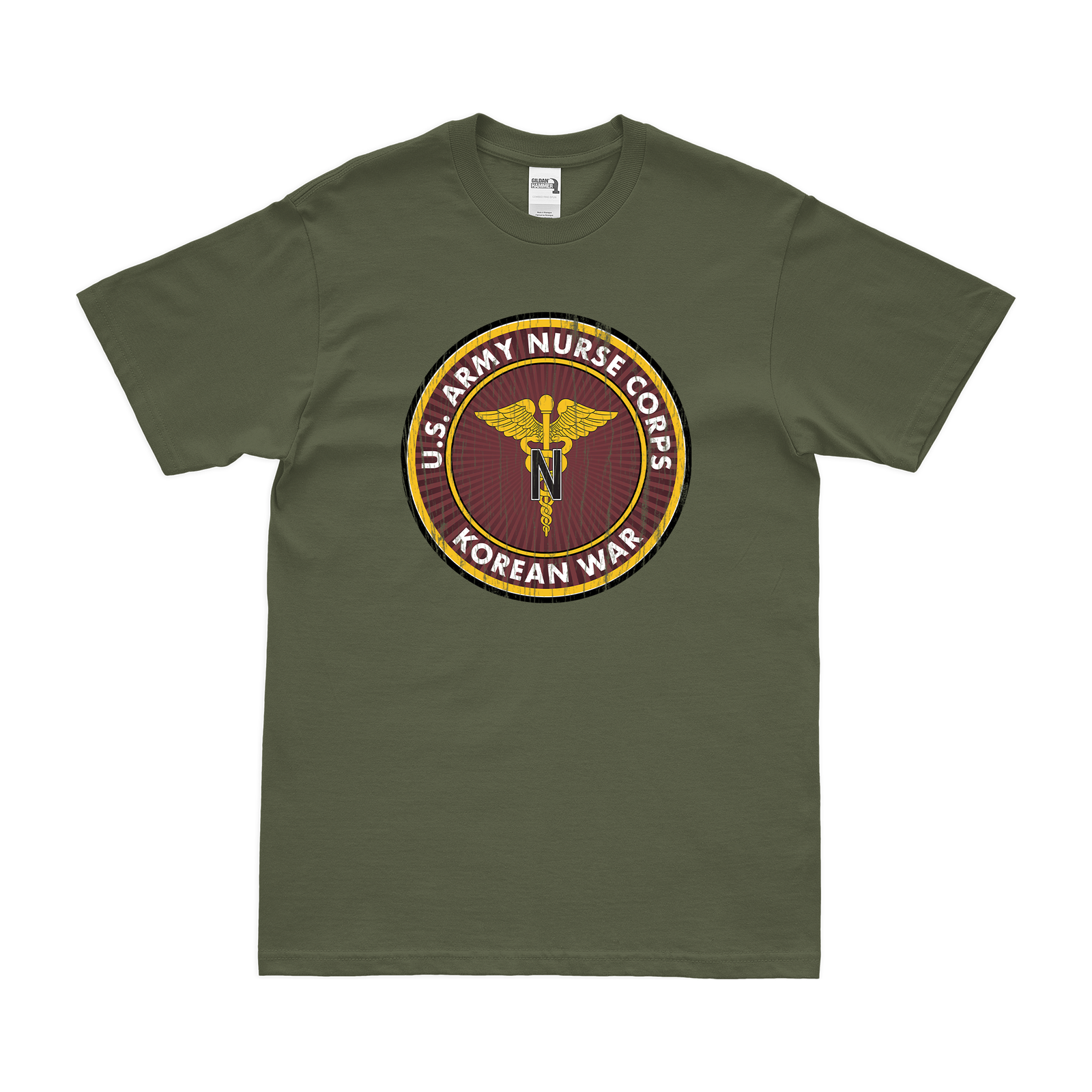 U.S. Army Nurse Corps Korean War T-Shirt Tactically Acquired Military Green Distressed Small