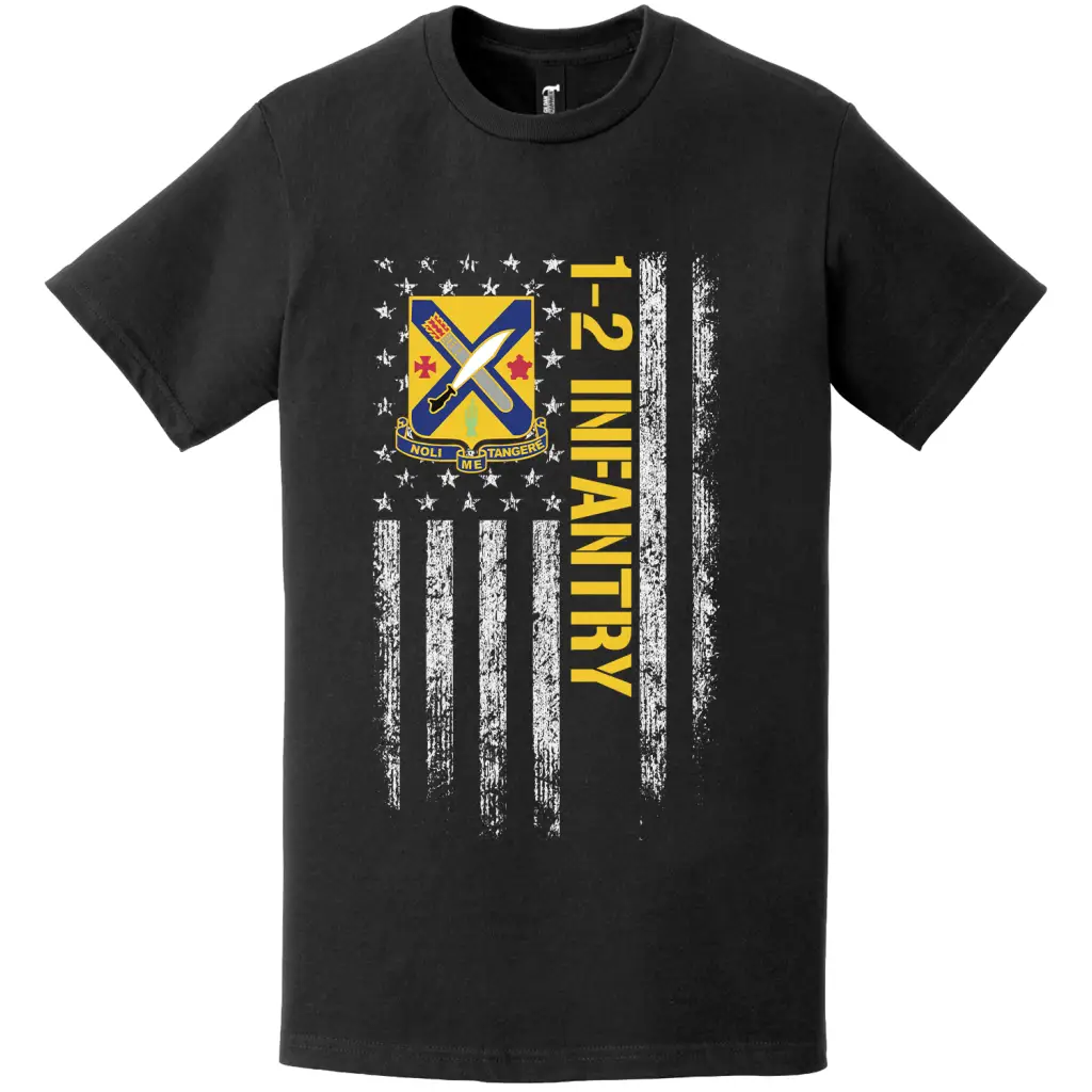 Patriotic 1-2 Infantry Regiment American Flag T-Shirt Tactically Acquired   