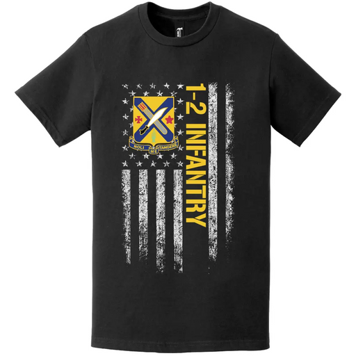 Patriotic 1-2 Infantry Regiment American Flag T-Shirt Tactically Acquired   