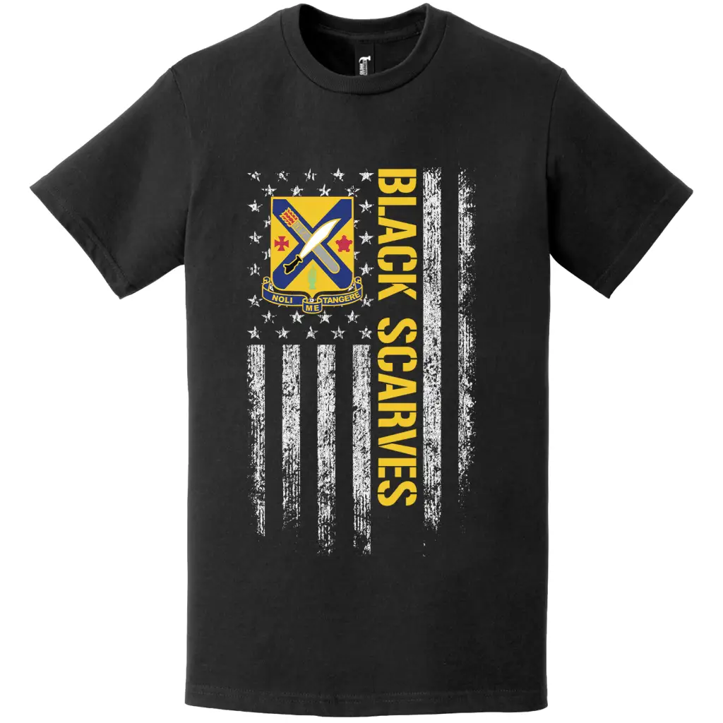 Patriotic 1-2 Infantry Regiment "Black Scarves" American Flag T-Shirt Tactically Acquired   