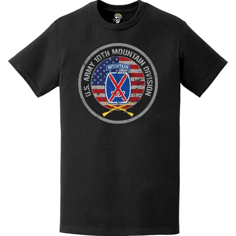 Patriotic 10th Mountain Division American Flag Distressed T-Shirt