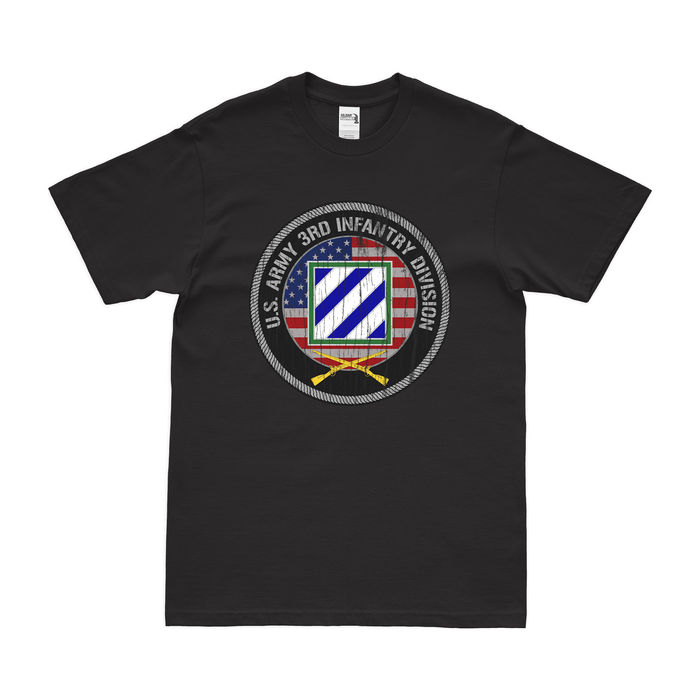 3rd Infantry Division American Flag Emblem T-Shirt Tactically Acquired Black Distressed Small