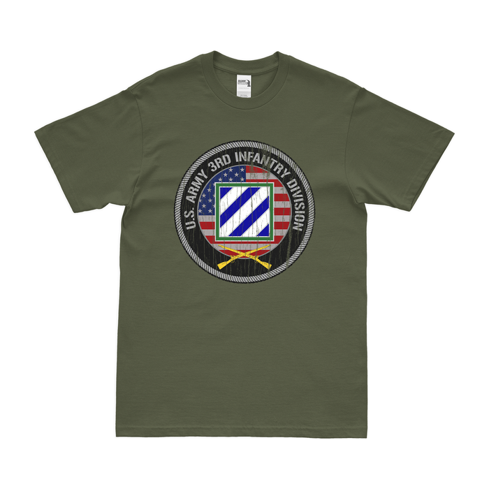 3rd Infantry Division American Flag Emblem T-Shirt Tactically Acquired Military Green Distressed Small