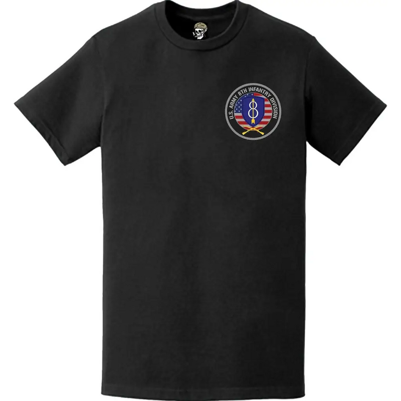 Patriotic 8th Infantry Division American Flag Crest Left Chest T-Shirt