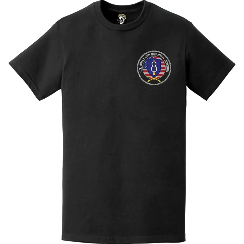 Patriotic 8th Infantry Division American Flag Crest Left Chest T-Shirt Tactically Acquired   