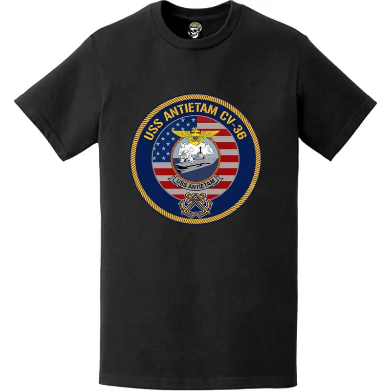 Patriotic USS Antietam (CV-36) American Flag Crest T-Shirt