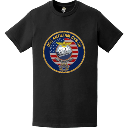 Patriotic USS Antietam (CVS-36) American Flag Crest T-Shirt Tactically Acquired   
