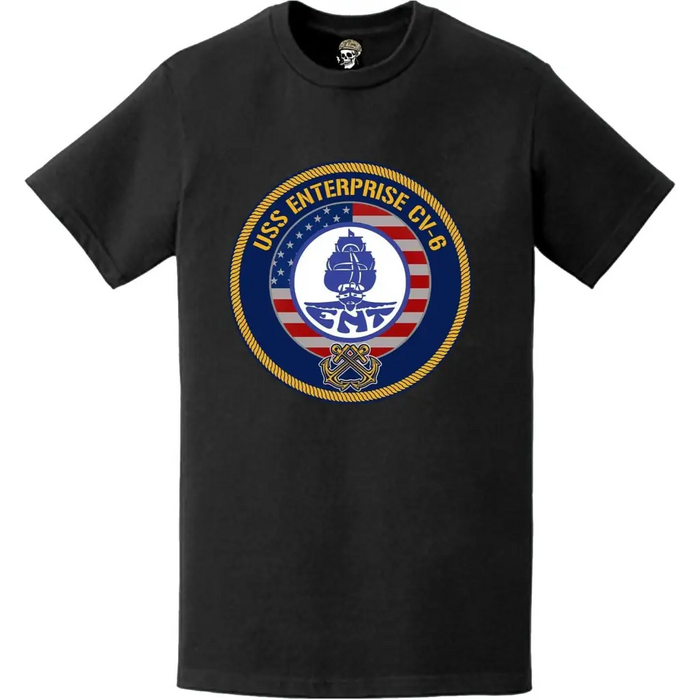 Patriotic USS Enterprise (CV-6) Circle Crest T-Shirt Tactically Acquired   