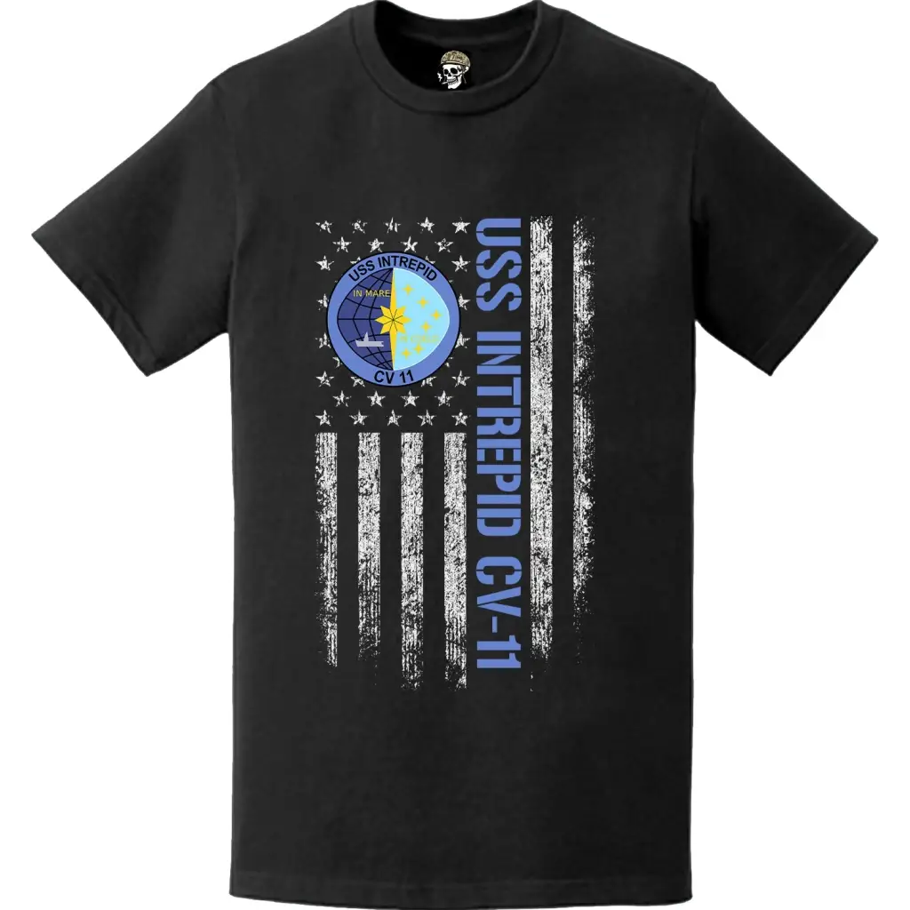 Patriotic USS Intrepid (CV-11) American Flag T-Shirt Tactically Acquired   