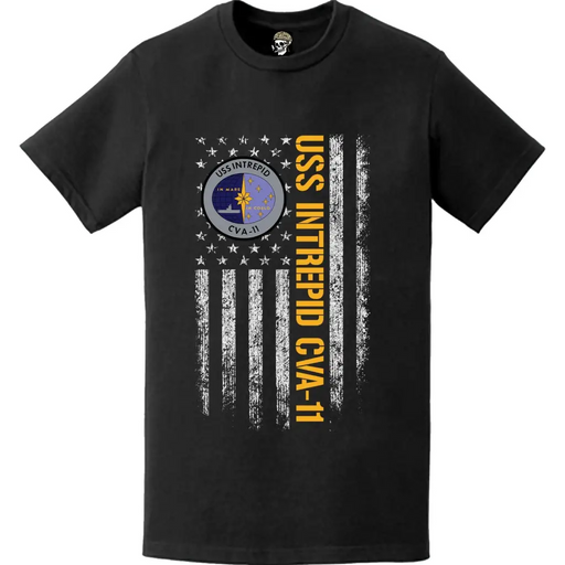 Patriotic USS Intrepid (CVA-11) American Flag T-Shirt Tactically Acquired   