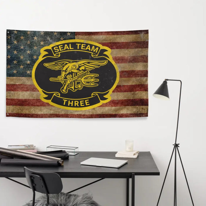 SEAL Team 3 Emblem Indoor Wall Flag Tactically Acquired   