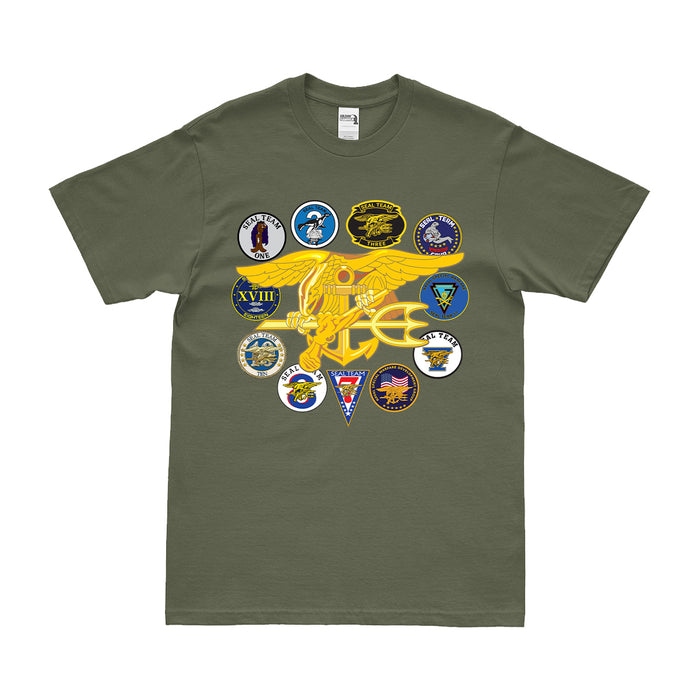 U.S. Navy SEAL Team Tribute Naval Special Warfare Command Legacy T-Shirt Tactically Acquired Small Military Green 