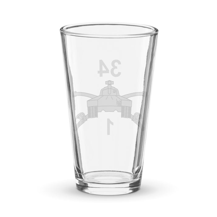 U.S. Army 1-34 Armor Regiment Pint Beer Glass Tactically Acquired   