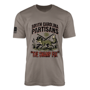 Swamp Fox Revolutionary War t-shirt in coyote brown featuring the Francis Marion fox and palmetto swamp design, part of the America 250 1776-2026 collection from Tactically Acquired