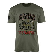 Swamp Fox Revolutionary War t-shirt in military green featuring the Francis Marion fox and palmetto swamp design, part of the America 250 1776-2026 collection from Tactically Acquired