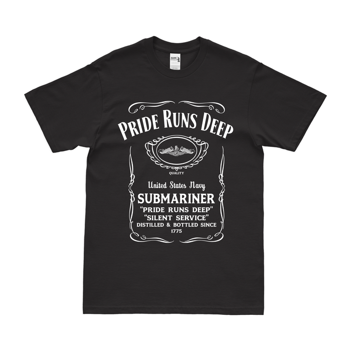 Pride Runs Deep Navy Submariner Whiskey Label T-Shirt Tactically Acquired Small Black 