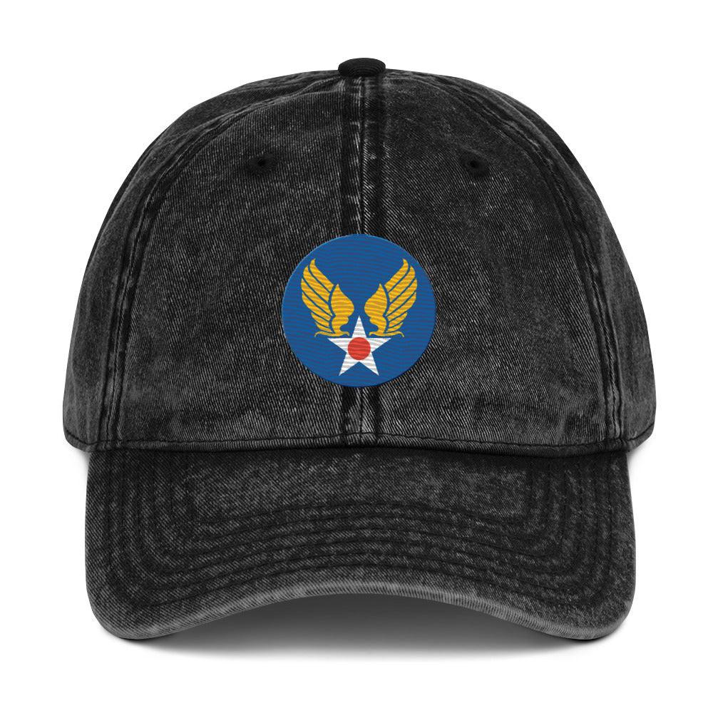 U.S. Army Air Forces (USAAF) Vintage WW2 Logo Cotton Twill Cap Tactically Acquired Black  