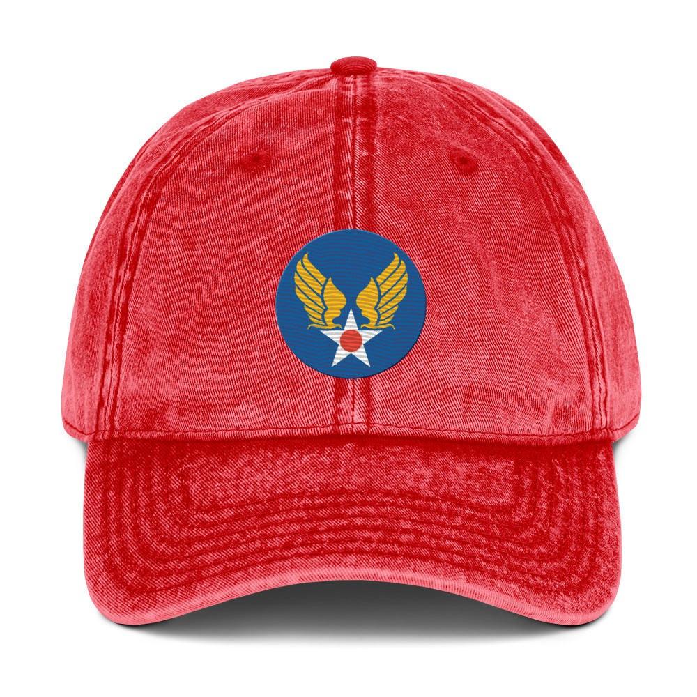 U.S. Army Air Forces (USAAF) Vintage WW2 Logo Cotton Twill Cap Tactically Acquired Red  