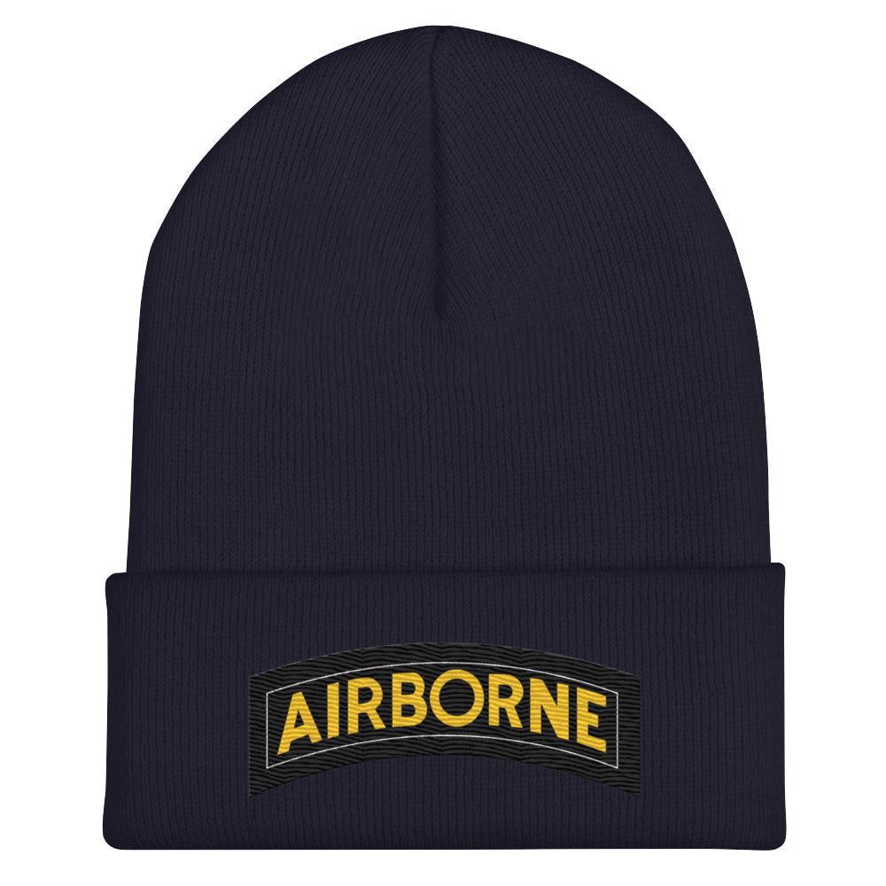 U.S. Army Airborne Tab Cuffed Beanie Tactically Acquired Navy  