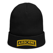 U.S. Army Airborne Tab Embroidered Ribbed Beanie Tactically Acquired Black  