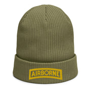 U.S. Army Airborne Tab Embroidered Ribbed Beanie Tactically Acquired Olive Green  