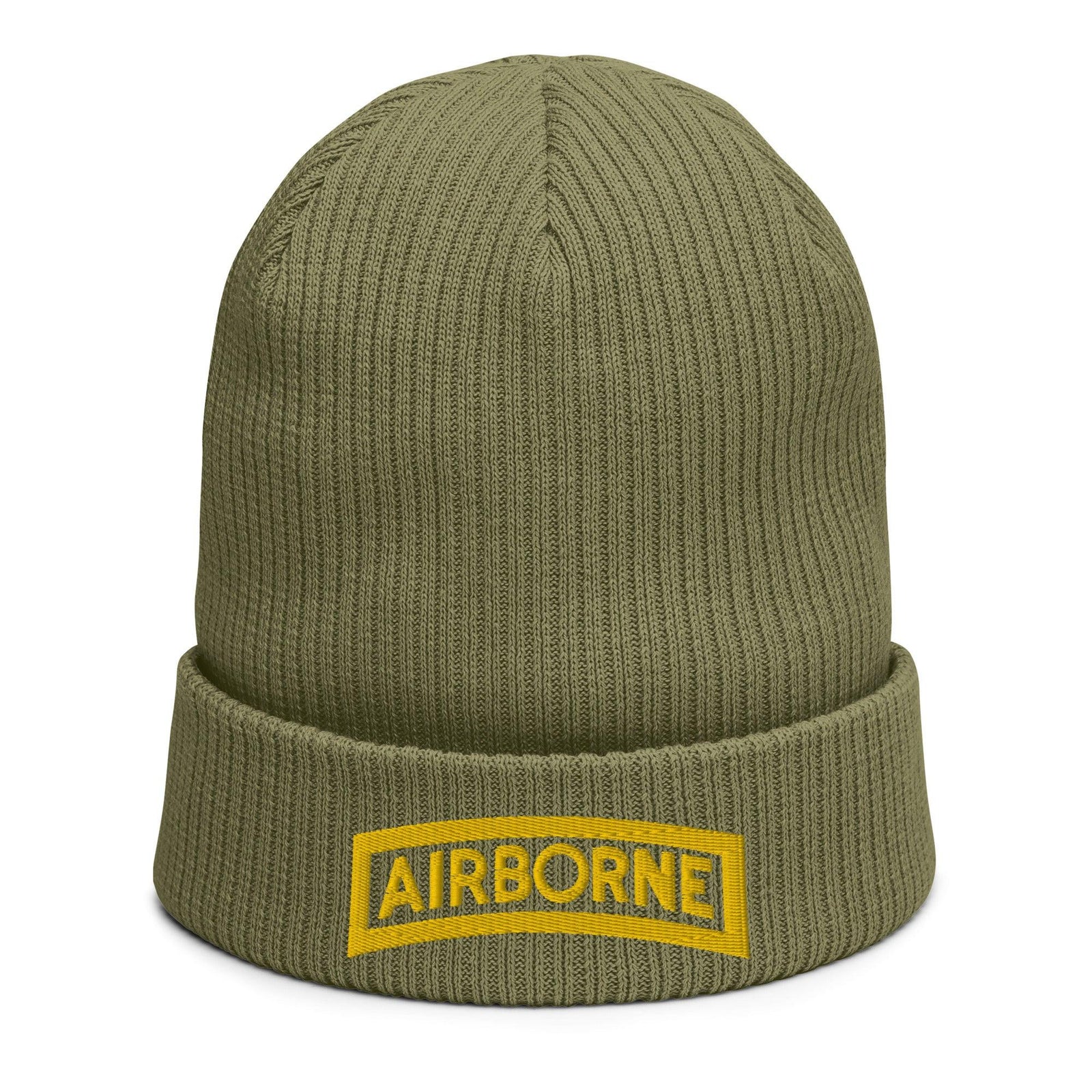 U.S. Army Airborne Tab Embroidered Ribbed Beanie Tactically Acquired Olive Green  