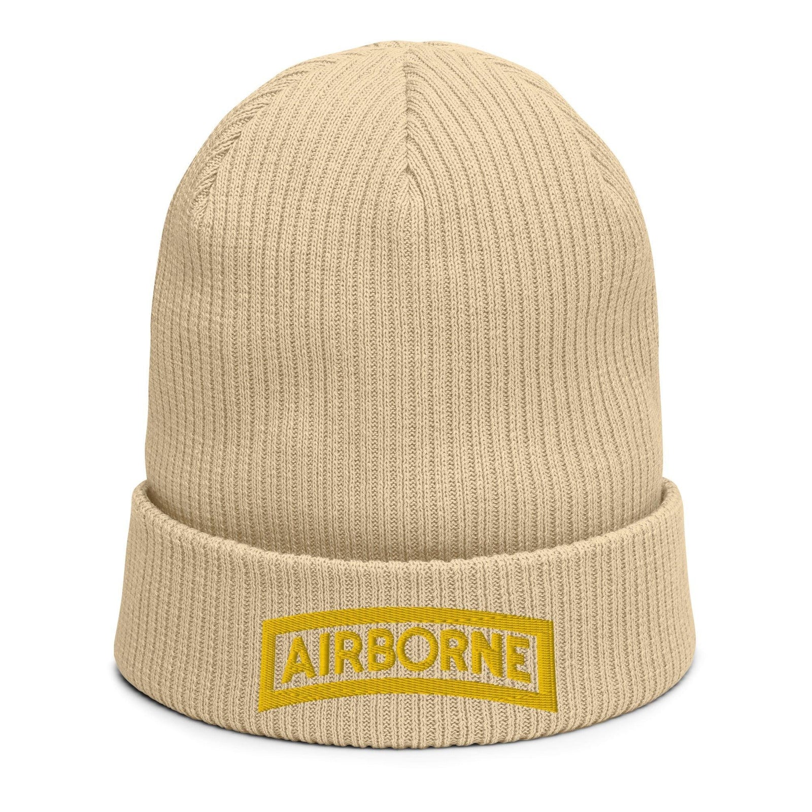 U.S. Army Airborne Tab Embroidered Ribbed Beanie Tactically Acquired Sand  