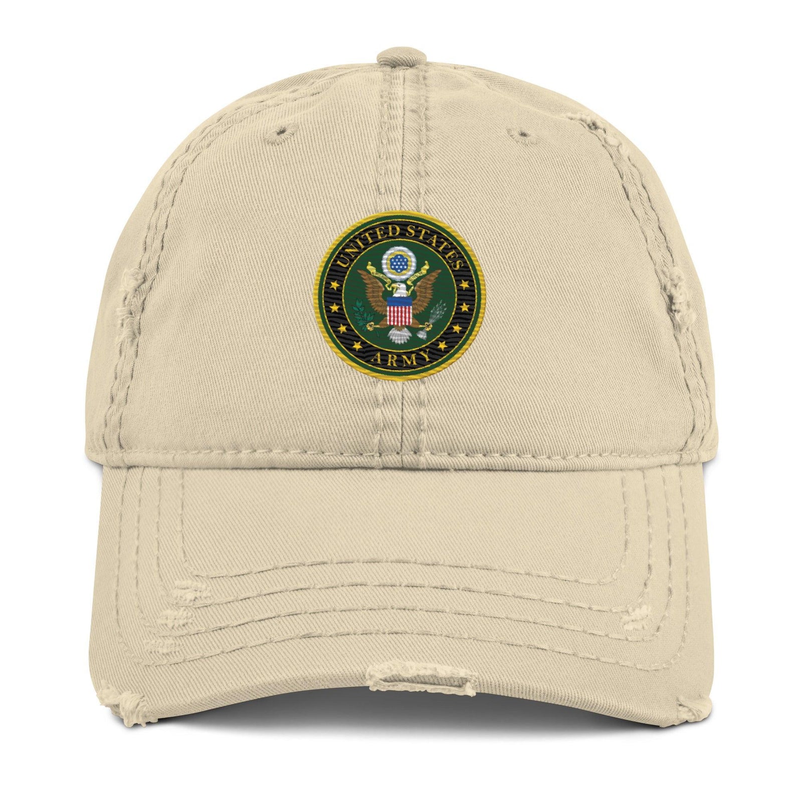 U.S. Army Branch Service Emblem Distressed Dad Hat Tactically Acquired Khaki  