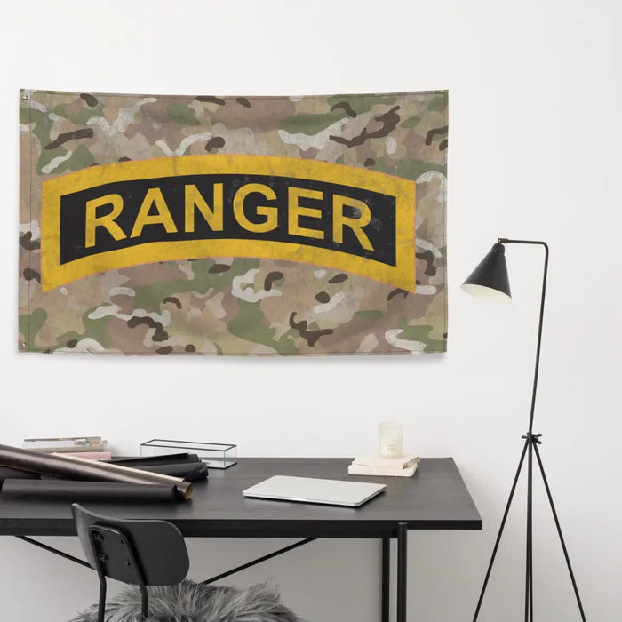 U.S. Army Ranger Tab OCP Camo Indoor Wall Flag Tactically Acquired   