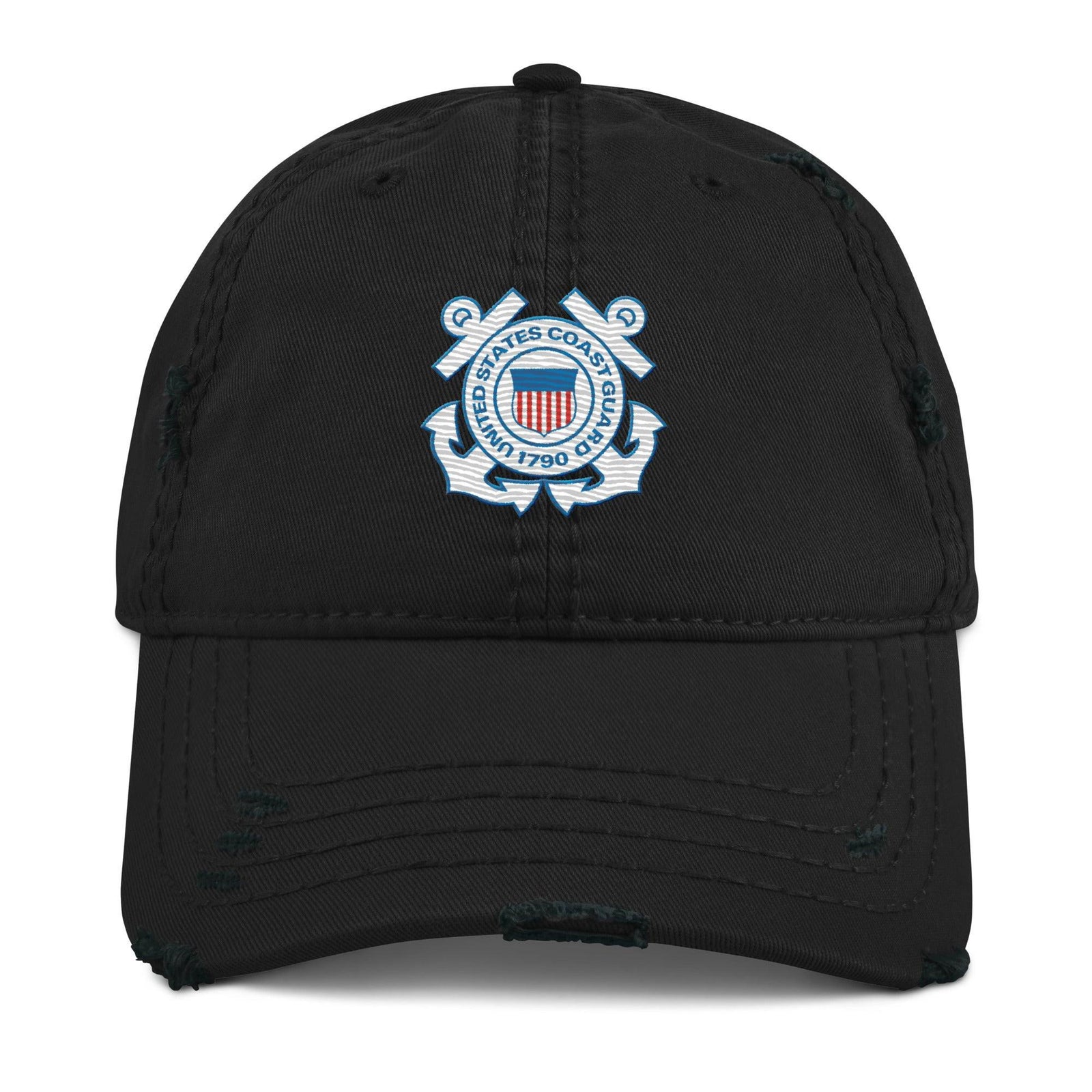 U.S. Coast Guard Branch Service Logo Distressed Embroidered Dad Hat Tactically Acquired Black  