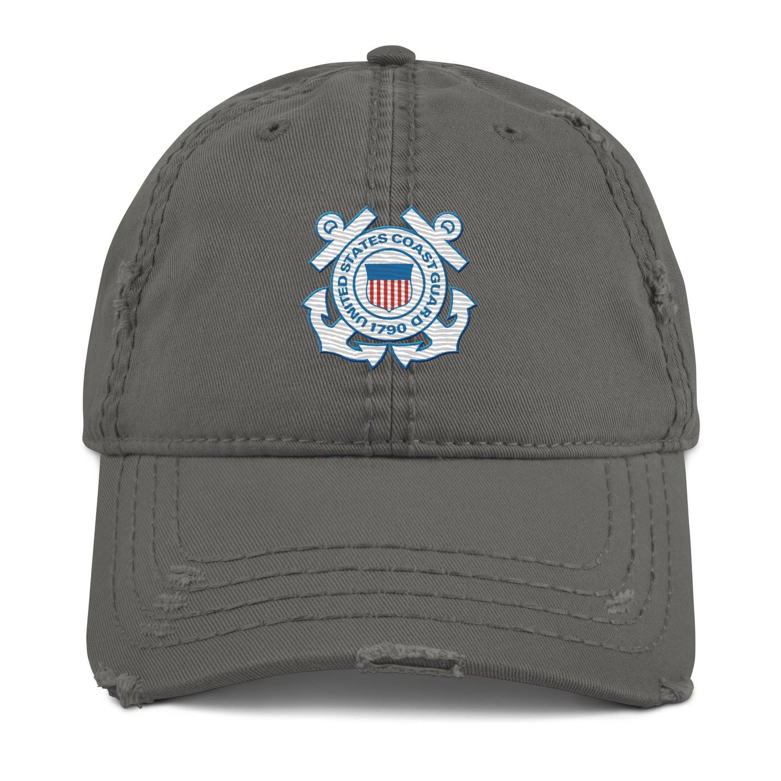 U.S. Coast Guard Branch Service Logo Distressed Embroidered Dad Hat Tactically Acquired Charcoal Grey  