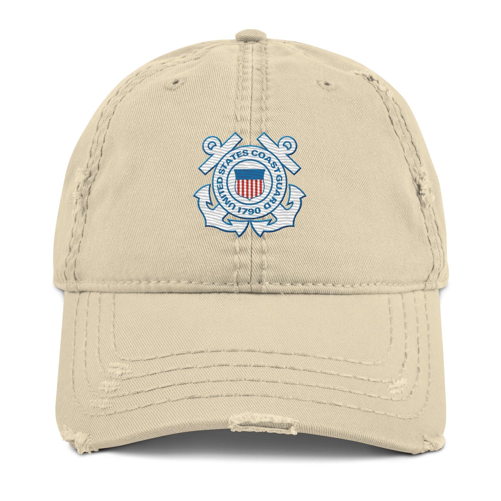 U.S. Coast Guard Branch Service Logo Distressed Embroidered Dad Hat Tactically Acquired Khaki  