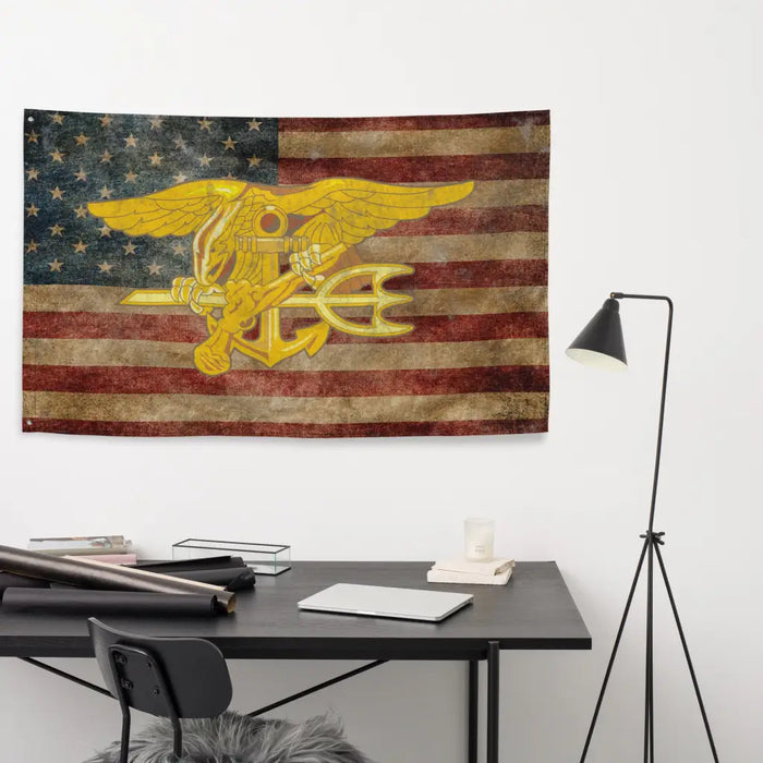 U.S. Navy SEAL Trident Indoor Wall Flag Tactically Acquired   