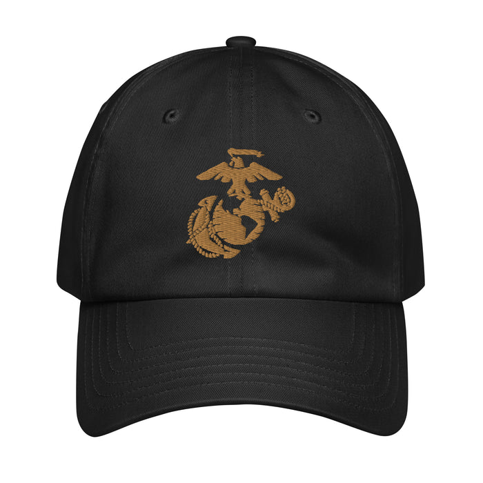 USMC Tan EGA Embroidered Under Armour® Dad Hat Tactically Acquired Black  