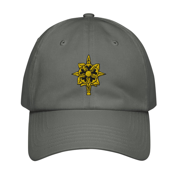 U.S. Army Military Intelligence Corps Embroidered Under Armour® Dad Hat Tactically Acquired Grey  