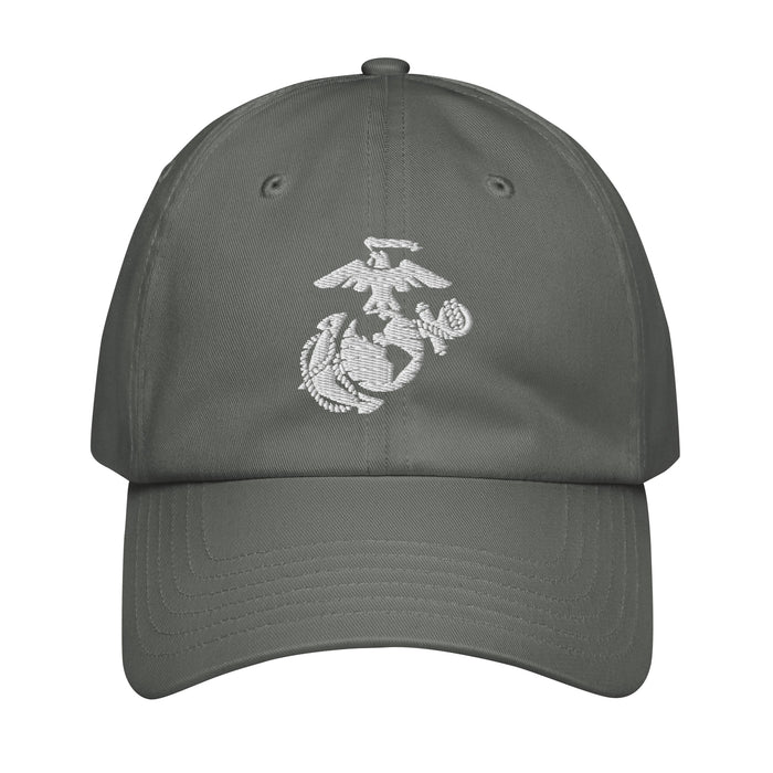 USMC White EGA Embroidered Under Armour® Dad Hat Tactically Acquired Grey  