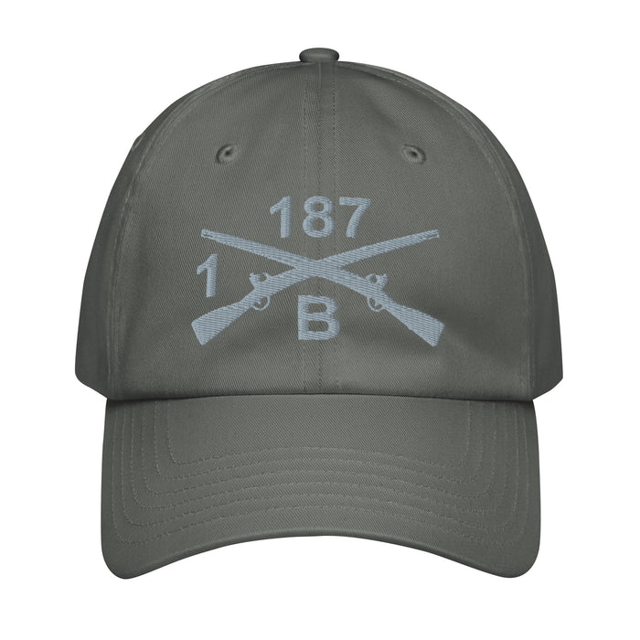 B Co. 1-187 Infantry Embroidered Under Armour® Dad Hat Tactically Acquired Grey