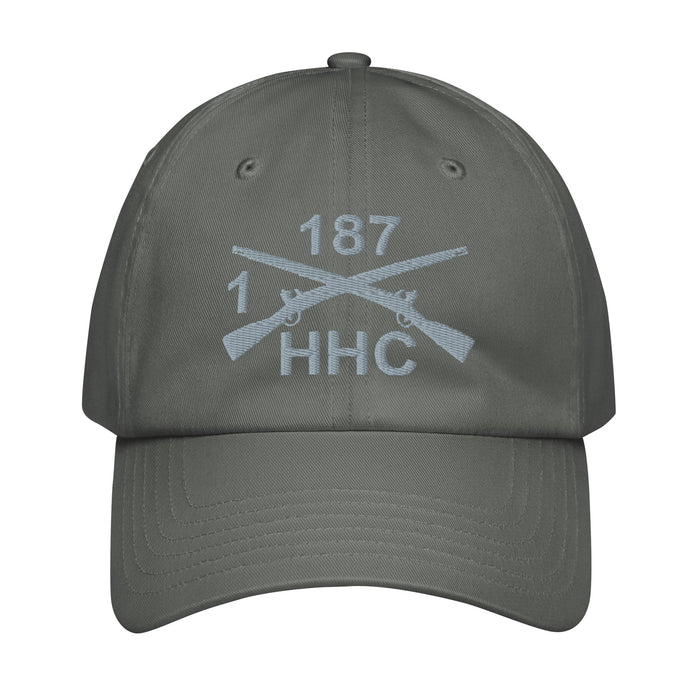 HHC 1-187 Infantry Embroidered Under Armour® Dad Hat Tactically Acquired Grey