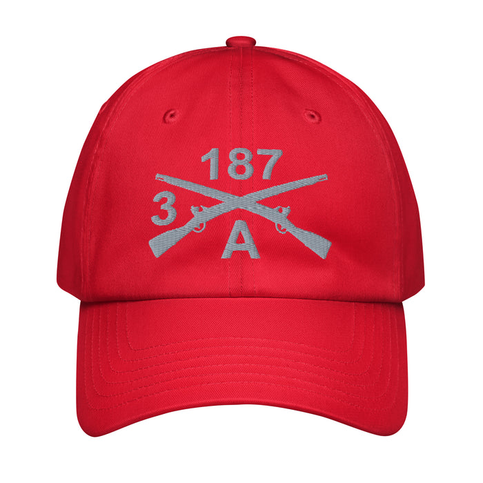 A CO. 3-187 INF RGT Embroidered Under Armour® Dad Hat Tactically Acquired Red