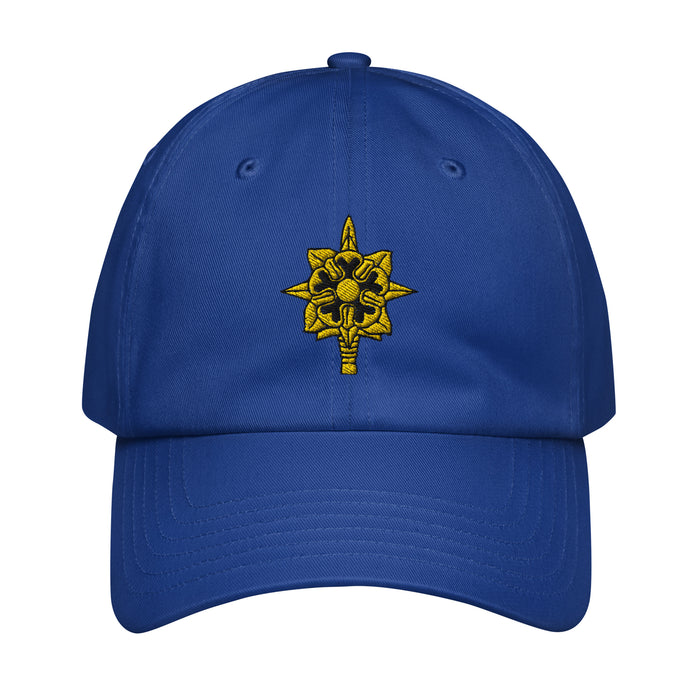 U.S. Army Military Intelligence Corps Embroidered Under Armour® Dad Hat Tactically Acquired Royal Blue  